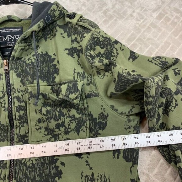 Empyre Mens M Hoodie Sweatshirt Army Green Camo Full Zip Distressed VNT Y2K - Picture 8 of 13